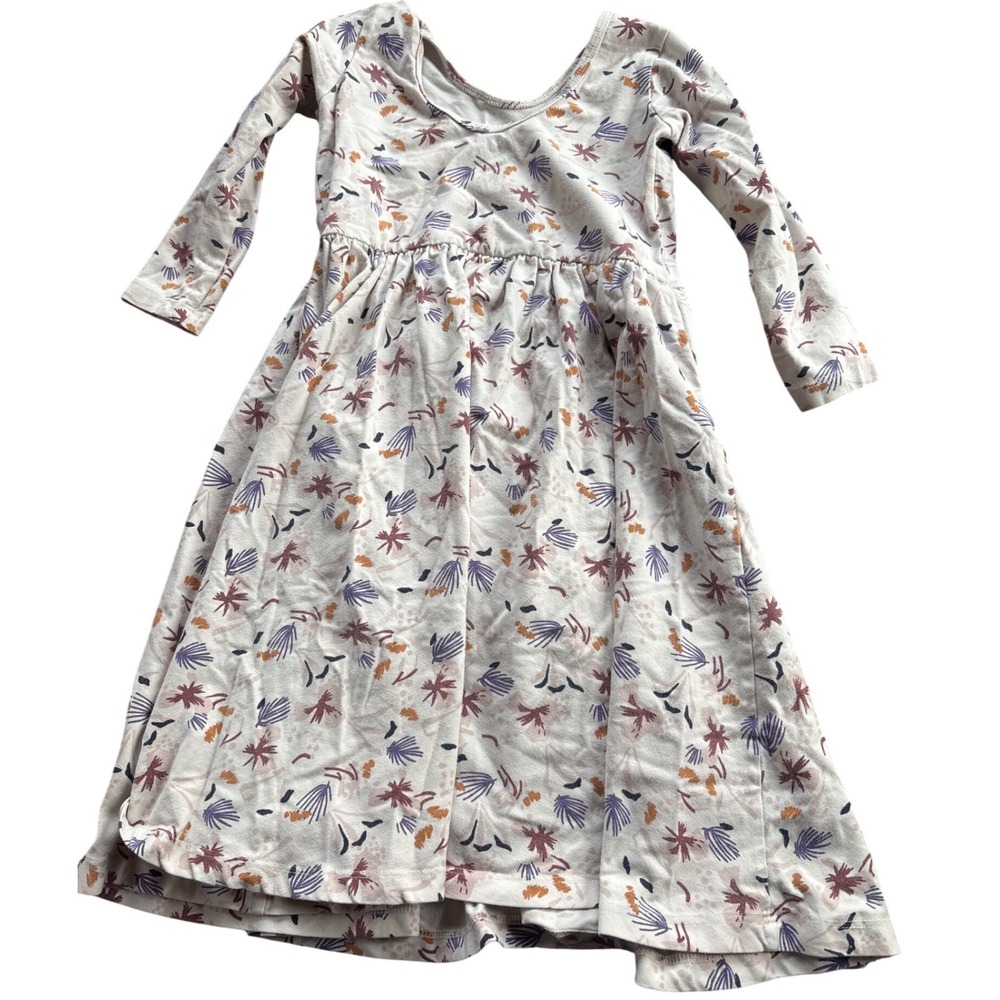 Alice + Ames Girls Size 7 Long Sleeve Ballet Dress Abstract Floral Cream Mauve - Picture 2 of 7